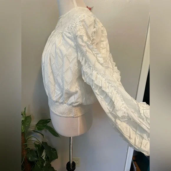 A Brand new with tags anthropologie white long sleeve ruffle crochet top - Picture 2 of 5